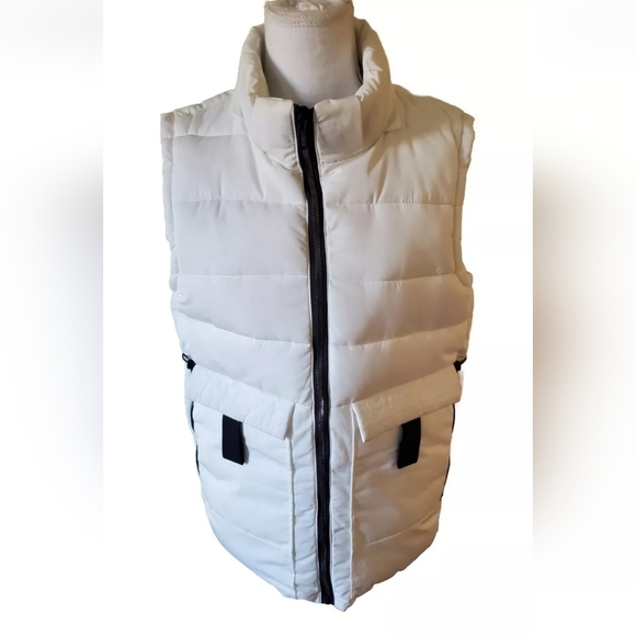 NWOT DENIM 90 White Puffer Vest Removable Hood Gorpcore Unisex Large - Picture 5 of 12